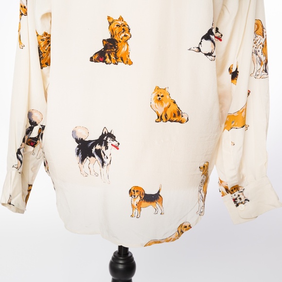 100% silk dog lover blouse cream Fu Da size M - Picture 6 of 12